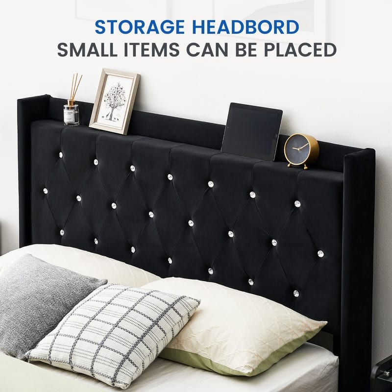 Full Size Floating Bed Frame with LED Lights