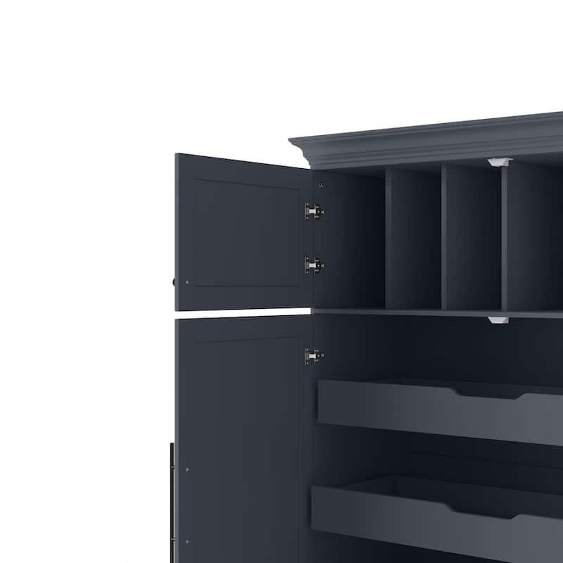 Farmhouse Kitchen Pantry, 40"W - 4-Door Freestanding Cabinet with Pull-Out Trays, Drawers & Pan Storag