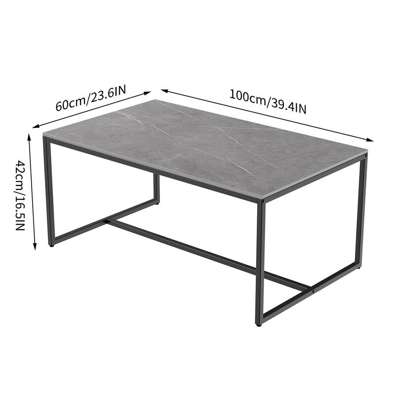 Sintered Stone Top Rectangle Coffee Table - 23.6" D x 39.4" W x 16.5" H