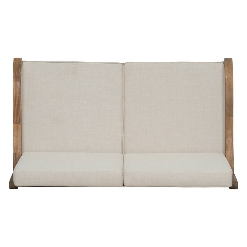 Roomfitters Outdoor Chat Set 2 Piece Acacia Wood Loveseat Coffee Table Waterproof Cushions, Natural Beige