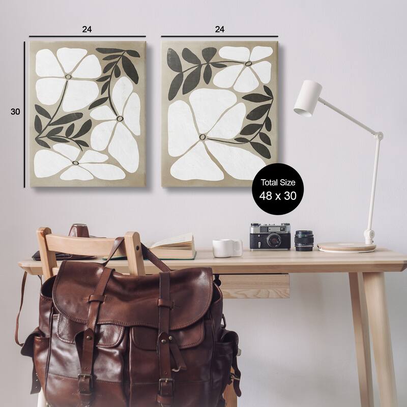 Stupell Neutral Bohemian Flowers Canvas Wall Art Design By Victoria Barnes (Set of 2)