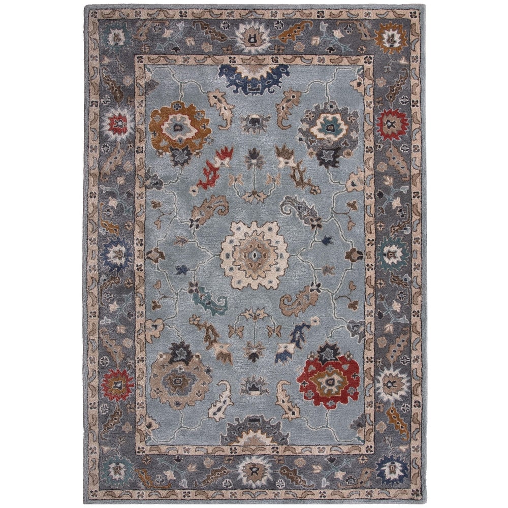 Alora Decor Cyrus Blue Floral Bordered Hand-Tufted Rug