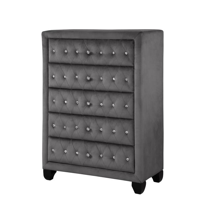 Monica Modern Style Crystal Tufted 4PC/5PC Vanity Bedroom Set Made with Wood