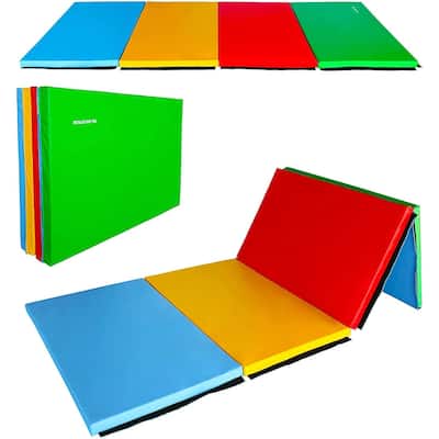 4'x10'x2" Thick Folding Gymnastics Mat - Extra Large Home Gym Flooring for Tumbling, Yoga & Exercise (Non-Slip Surface)