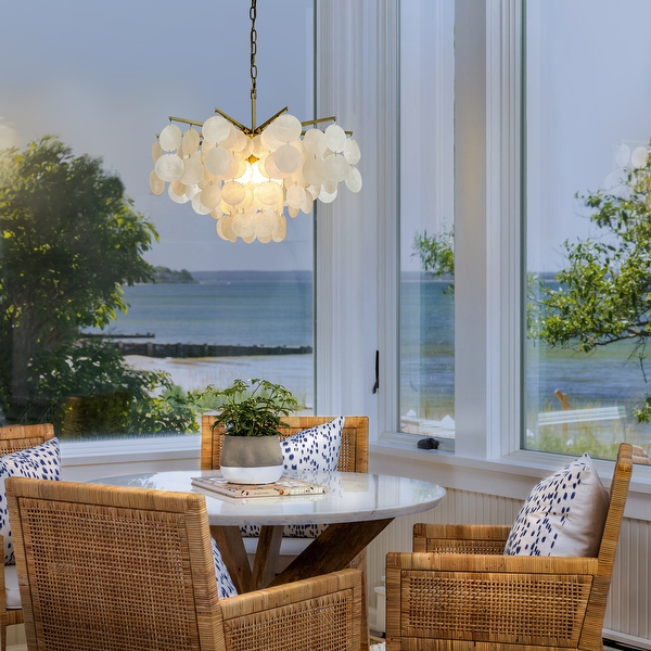 Shell and crystal drum shade chandelier hot sale
