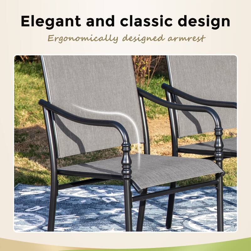 MAISON ARTS Patio Dining Set 5 Piece, Geometrically Stamped Round Table and 4 Gourd Head Shape Armrest Chairs
