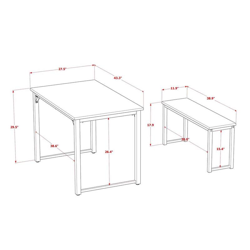 HomeStock 3-Piece Solid Wood Laminate Top Black and Brown Finish Dining Set - 1 Dining Table and 2 Benches in Powder Coating