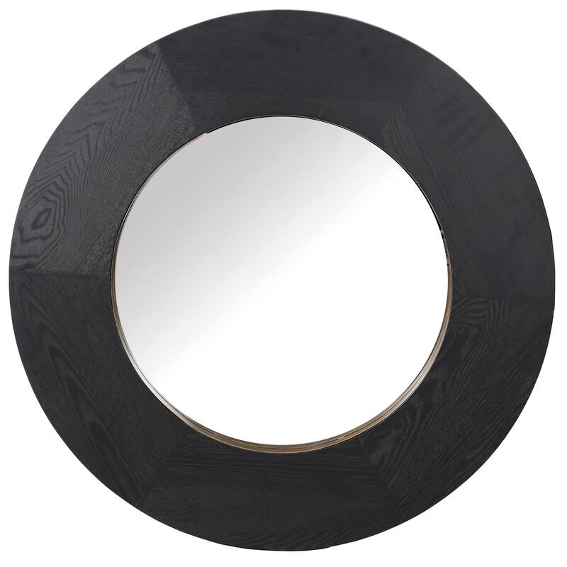 SAFAVIEH Couture Netta 36-inch Round Wood Mirror - 36"W x 1.6"D x 36"H - Black