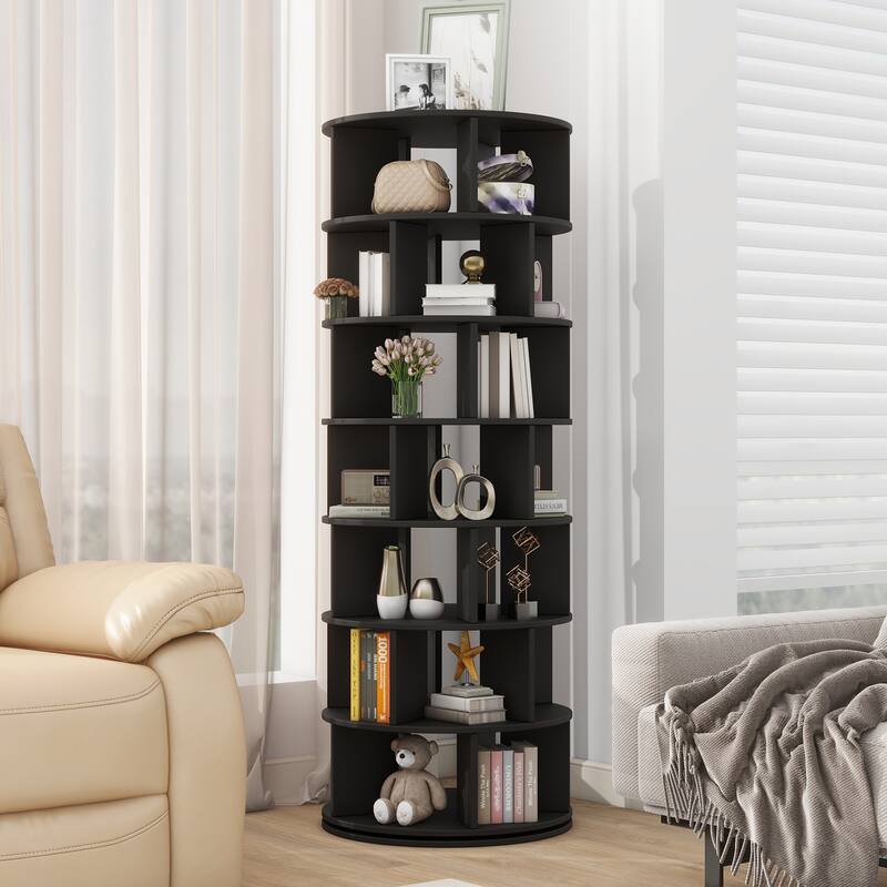 7-Tier Round Rotating Shoe Rack Tower, Spinning Shoe Shelf with 5 Grids Per Layer, Shoe Closet Organizer for Entryway