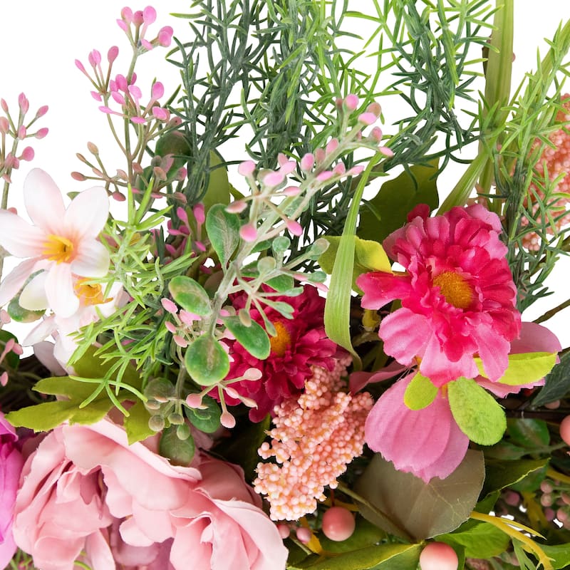Peony Mixed Floral Half Spring Wreath - 28" - Pink