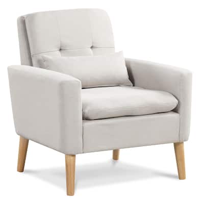 Gymax Mid-century Modern Accent Chair Linen Fabric Reading Armchair w/