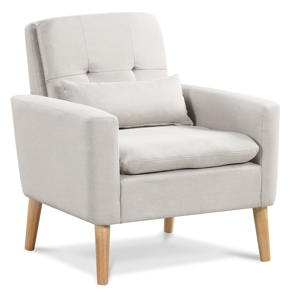 Gymax Mid-century Modern Accent Chair Linen Fabric Reading Armchair w/