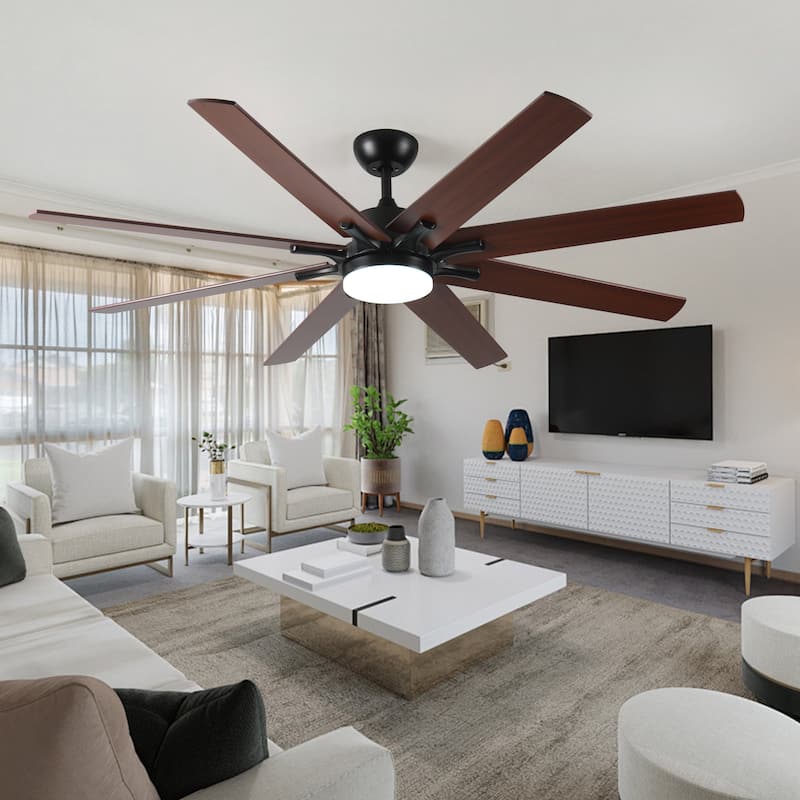Modern Large Ceiling Fan Light with Lighting and 8 Dual Finish Blades, Reversible DC Motor for Bedroom and Living Room