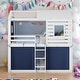 preview thumbnail 16 of 28, Elegant Playhouse Design Twin Size Bunk Wood House Bed with Tent Blue+White