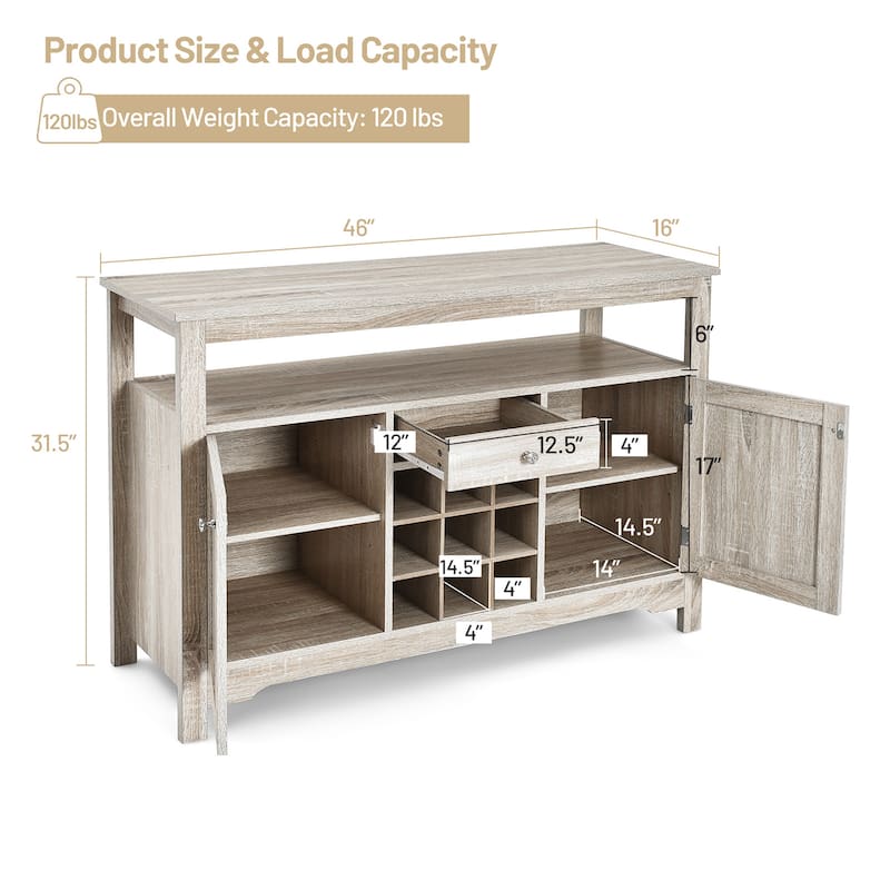 Kitchen Buffet Sideboard with Wine Rack Free Standing Storage Cabinet - See Details