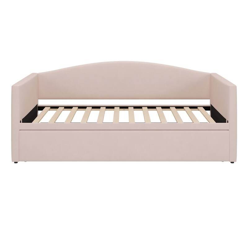 Upholstered Twin Size Daybed with Extended Pop Up Trundle