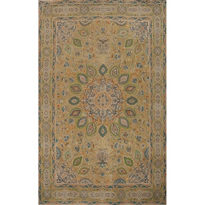 Hand Knotted Oriental 100% Wool Carpet Traditional Floral Yellow & Gold Tabriz Area Rug - 9' 7'' X 6' 5''