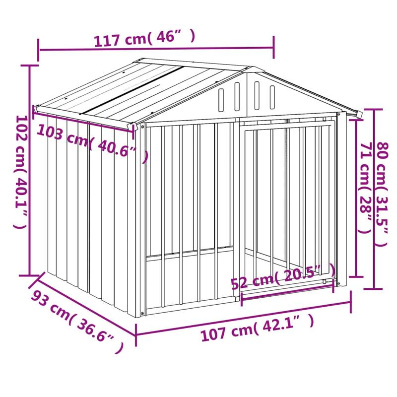 vidaXL Dog House Black Galvanized steel 46.1x40.6x40.2 in Dog House