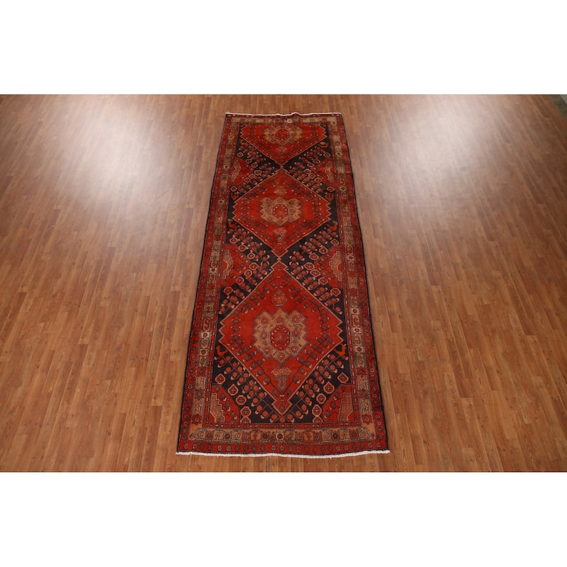 Geometric Zanjan Persian Vintage Area Rug Hand-knotted Wool Carpet - 4'11"x 12'11"