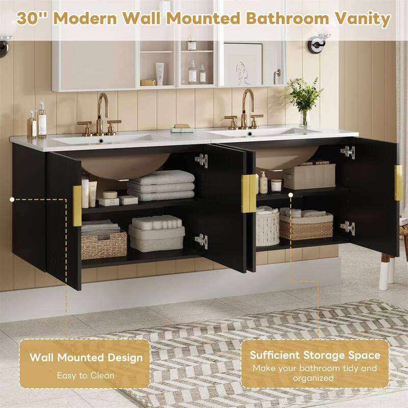 60" Bathroom Vanity Set with Ceramic Sink (Separate) & Soft Closing Doors