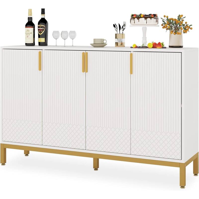 59" Luxury White & Gold Buffet Sideboard Cabinet