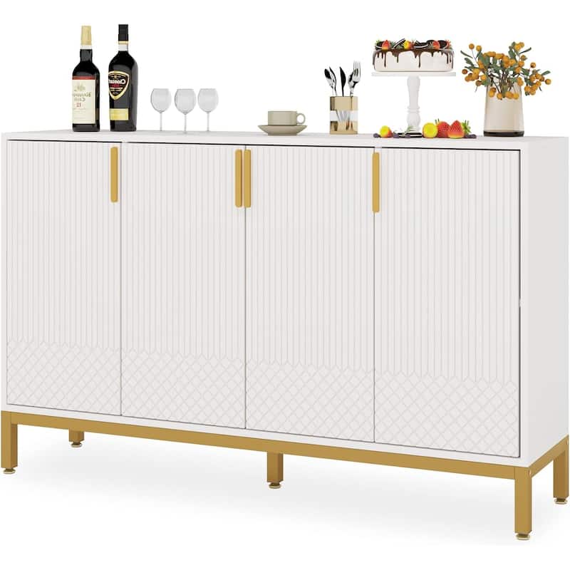 Modern MDF Buffet Sideboard Cabinet with 4 Doors and Metal Legs for Kitchen Dining or Living Room - 59"L x 13.7" W x 35.5" H