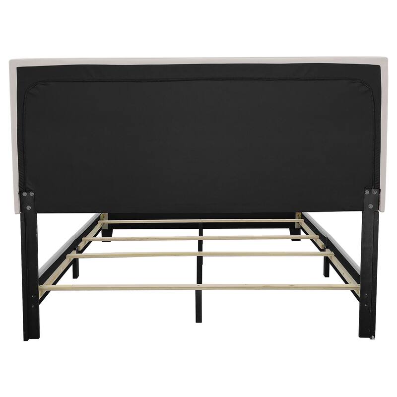 Ivory Upholstered Eastern King Panel Bed with Chrome Nailhead Trim