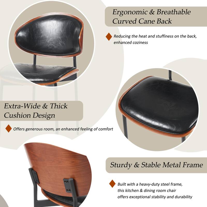 Modern 2 Piece PU Leather Dining Chair with Cushion, Backrest, Metal Legs for Dining Room Kitchen Bedroom Living Room