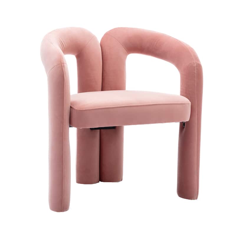 Pink Modern 25.2" Upholstered Accent Chair with Curved Circular Backrest and High-Density Foam (Set of 2)