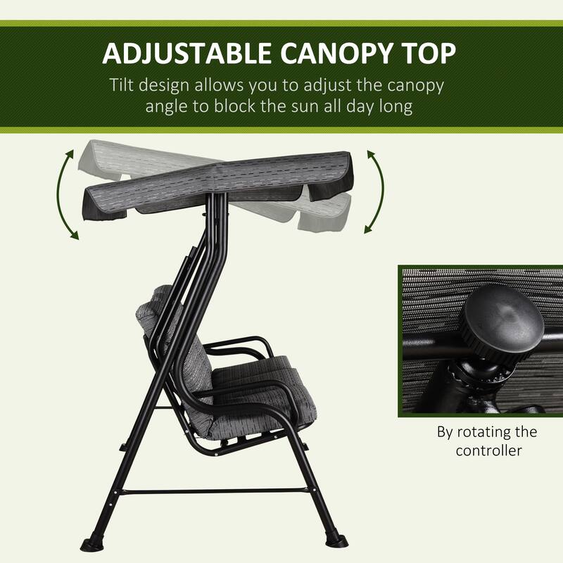 Outsunny Outdoor Patio Porch Swing Bench with Included Adjustable Shade Awning & Comfort Padded Seating for Three People