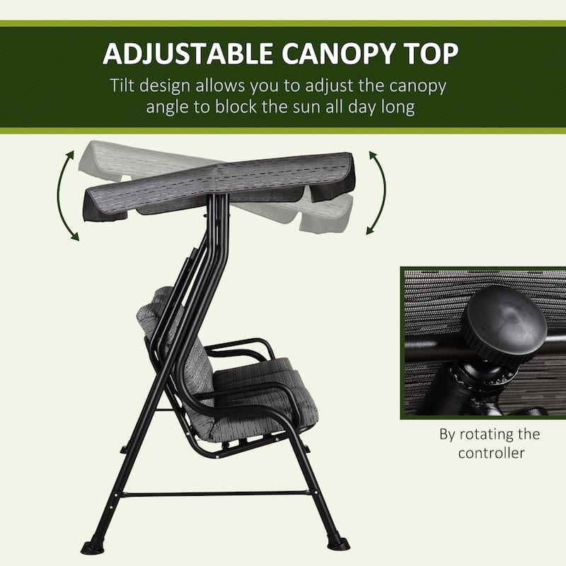 Steel 3-Seat Patio Swing with Thick Cushions - Outdoor Canopy Swing (600lb Capacity)