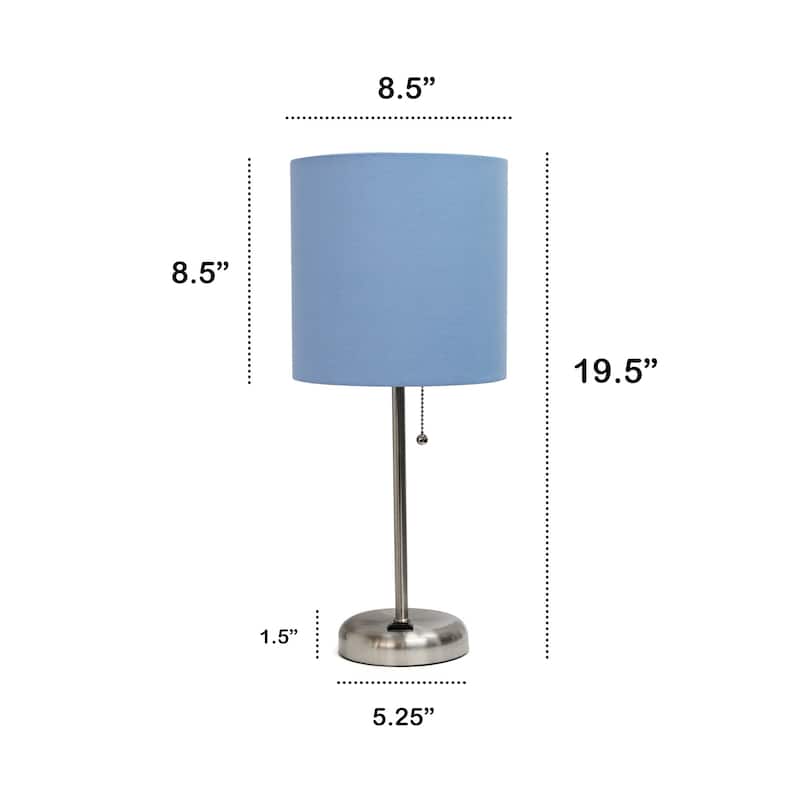 Brushed Steel Bedside Table Desk Lamp with Drum Shade - 19.5" - Silver and Blue