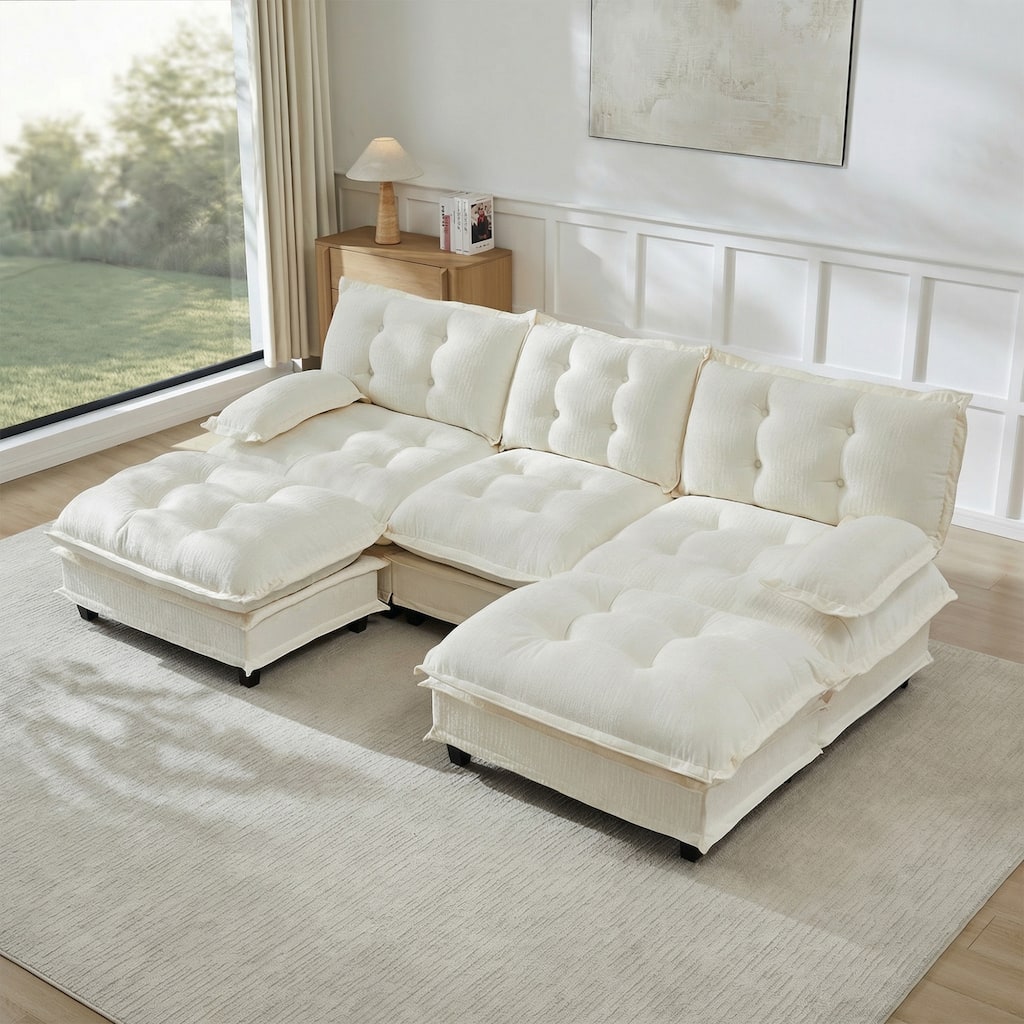 GDFStudio Saffron Wells 107" U-Shaped Modular Cloud Sofa with 2 Ottomans, Chenille Deep Seat