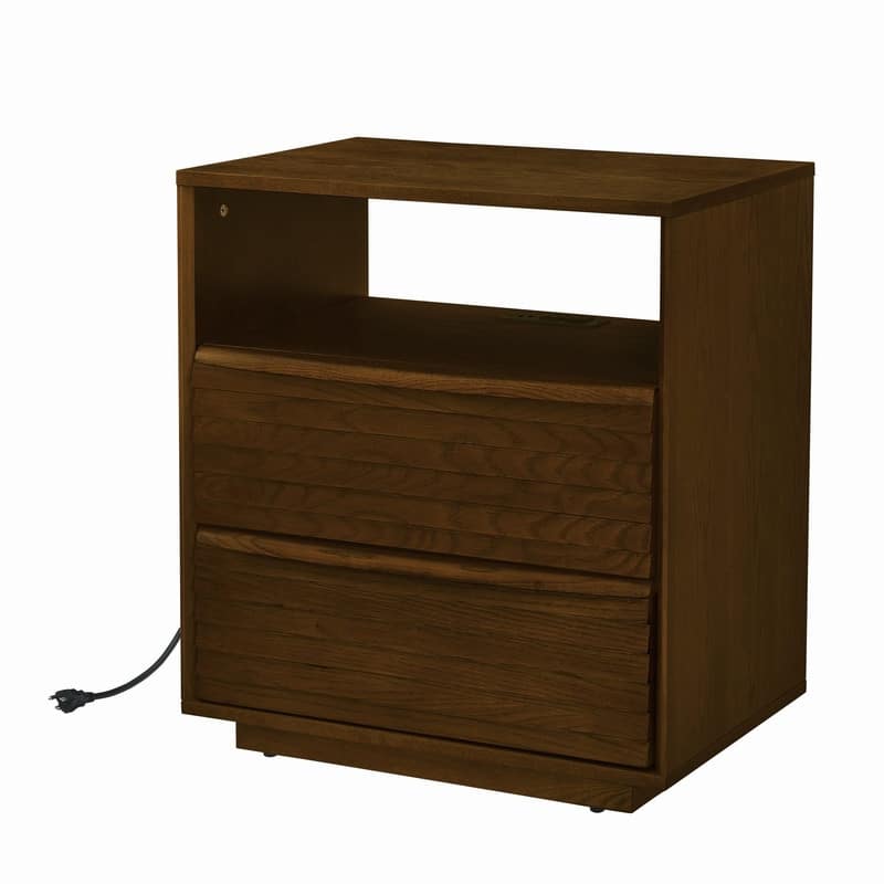Mid Century Modern Nightstand with Charging Station and Solid Wood Drawers for Versatile Bedroom Use