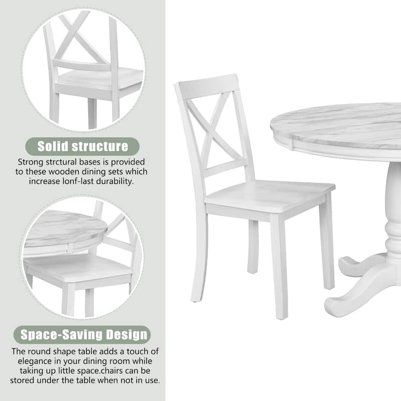 5-Piece Modern Wooden Dining Set with Round Table & Chairs