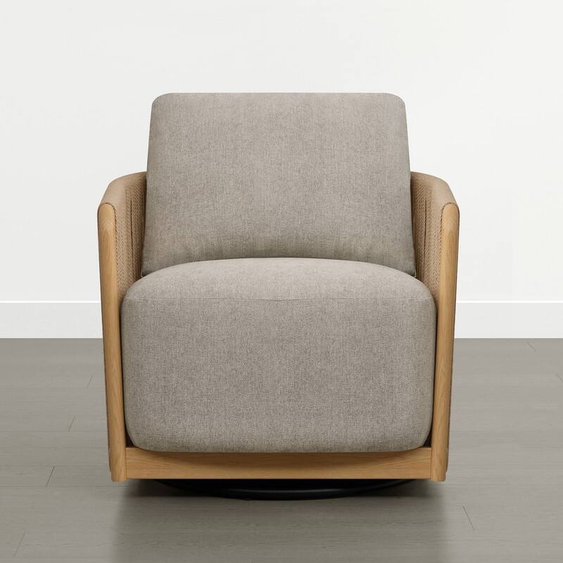 Spruce & Spring Boho Braid Swivel Accent Chair with Woven Paper Rope Armrests&Wood-Look Metal Frame