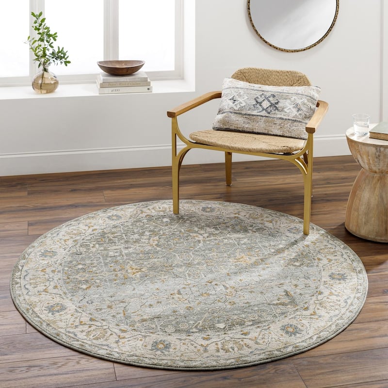 Livabliss Transitional Dresden Medallion Area Rug - 7'10" x 7'10" Round - Charcoal/Blue