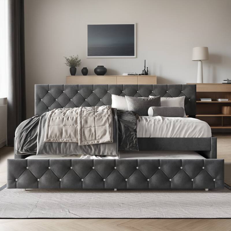 Clayfell Darcey Luxurious Velvet Upholstered Daybed - Twin - Dark Grey