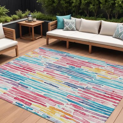 HomeRoots Striped Modern Rectangle Outdoor Rug