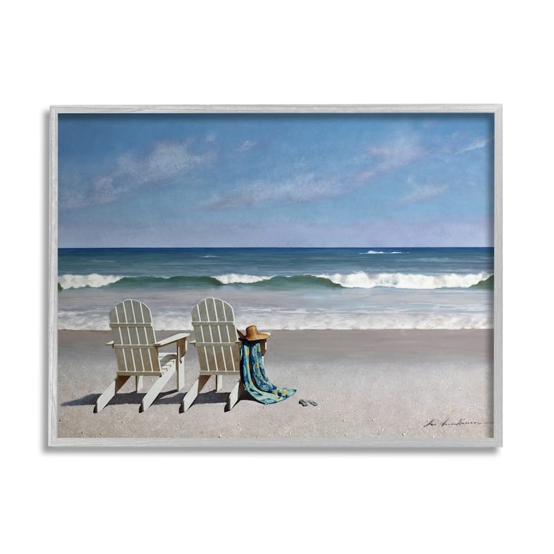 Stupell Two White Adirondack Chairs on the Beach Framed Art, 11 x 14, Design By Artist Zhen-Huan Lu - Multi-Color