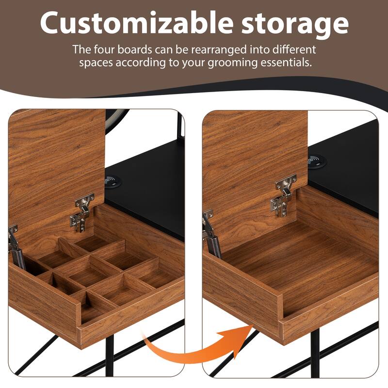 40" Black Vanity Desk Lighted Mirror & Wireless Charging