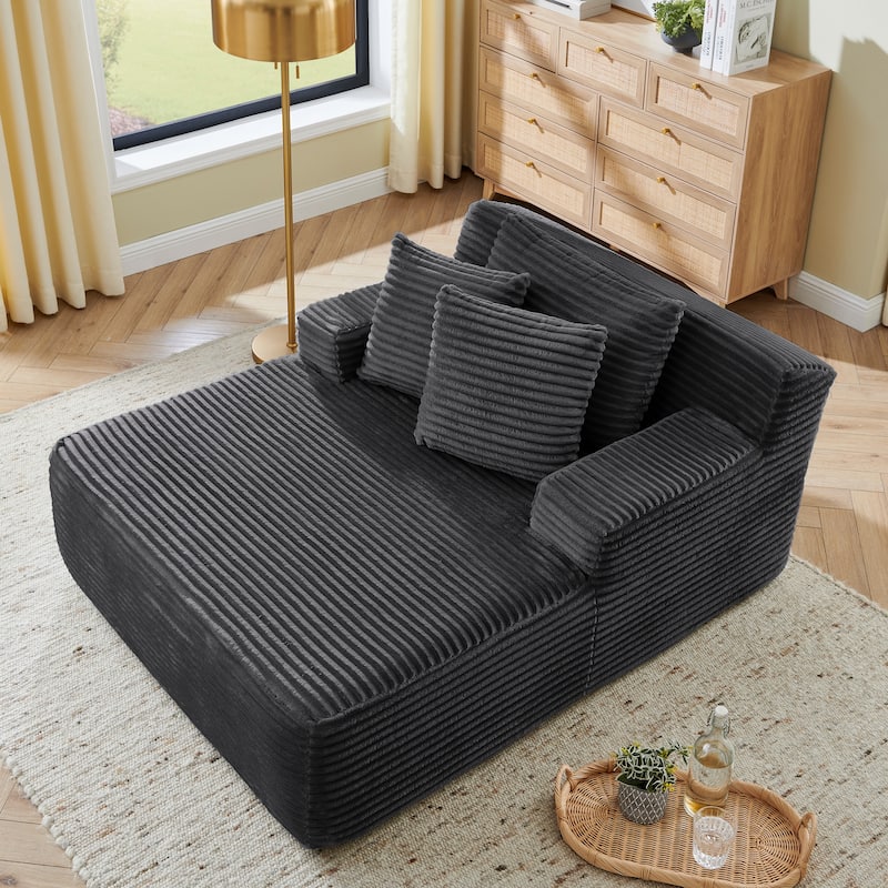 Lazy Sofa Chairs Single Lounge Chairs for Living Room Chaise Lounges with Pillows Fluffy Velvet Fabric Floor Accent Arm Chairs - Dark Grey