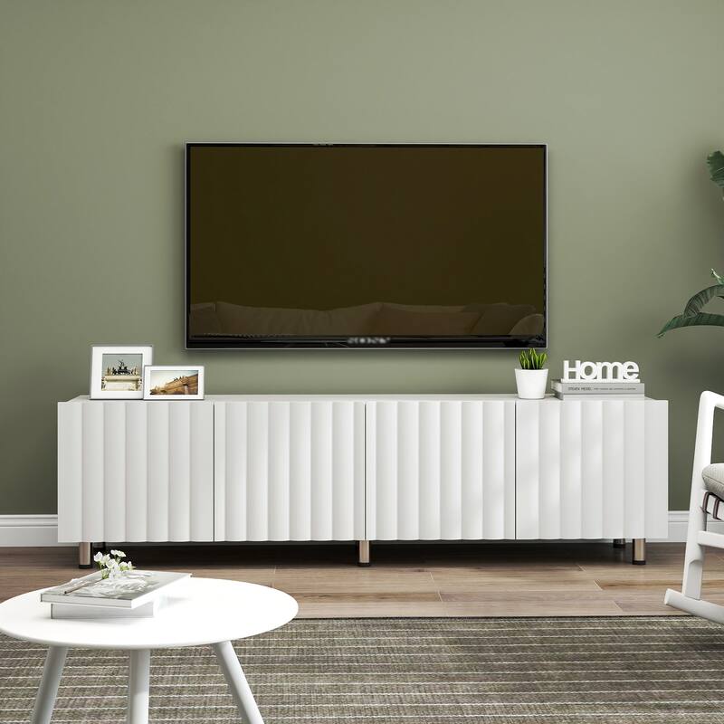 Modern TV Stand, TV Media Console, for TVs Up to 65+" with Storage and 2 Drawers, for Living Room Bedroom, White - White