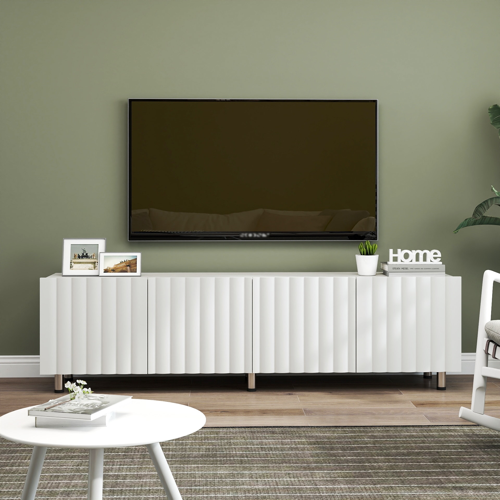 Modern TV Stand, TV Media Console, for TVs Up to 65+" with Storage and 2 Drawers, for Living Room Bedroom, White