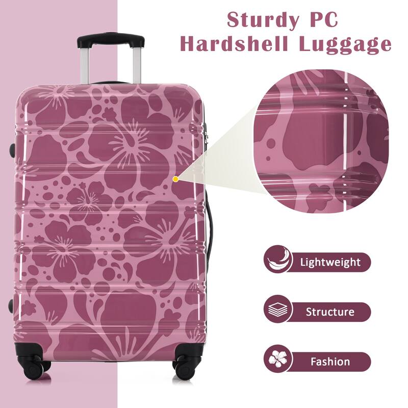 3-Piece, Modern Luggage Sets, Lightweight Luggage with Silicone Handles and Combination Lock, for Boarding Travel, Pink Purple