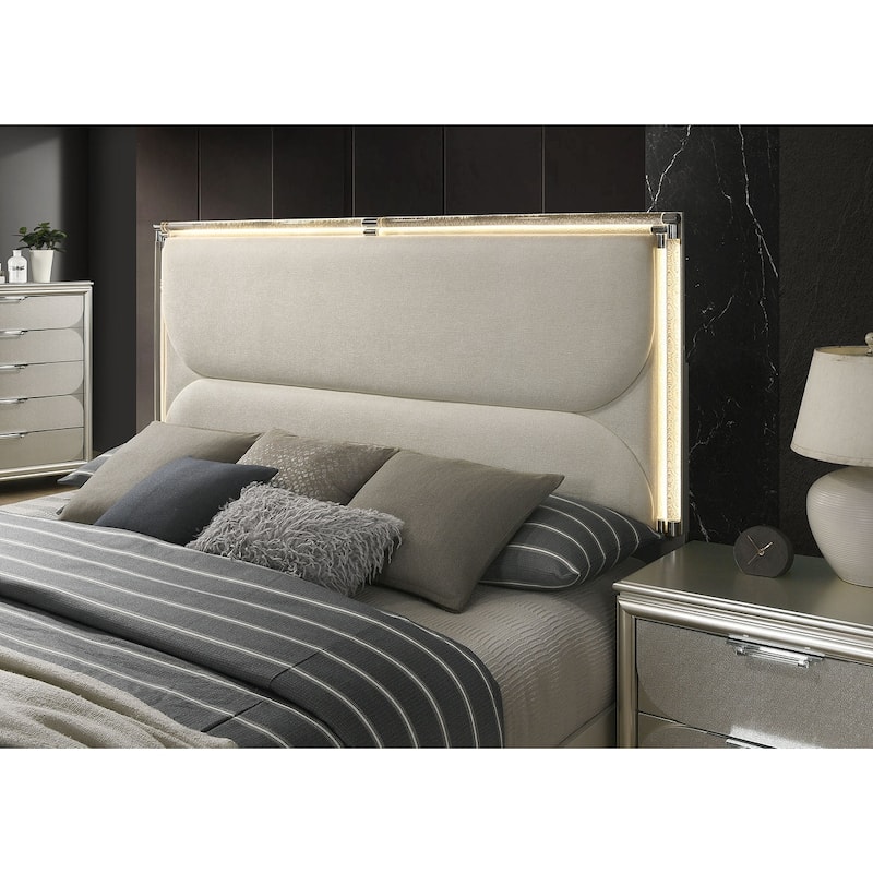 Modern Style Silver Finish LED Upholstered 1pc Bed