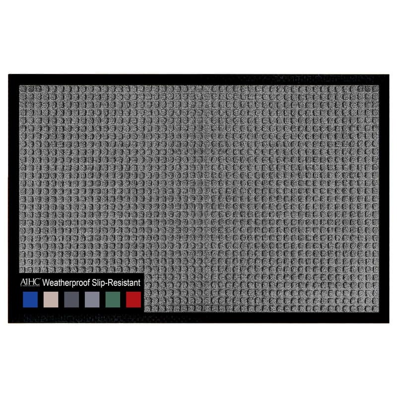 A1HC New Durable and Versatile Polypropylene Rubber Door Mat All Weather Inside Outside Door Mat - 16"x24" - Waffle Dark Gray