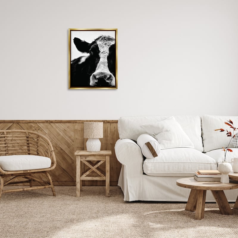 Stupell Cow Black And White Close Up Floater Frame