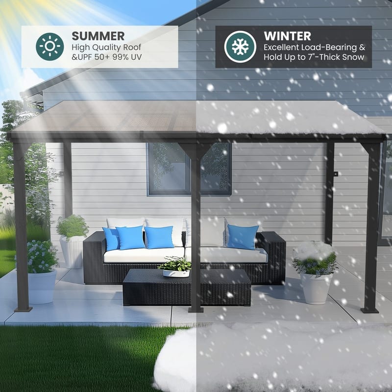 Hardtop Outdoor Gazebo Pergola Aluminum Framed with Sloping Pitched Roof for Garden, Patio, Backyard