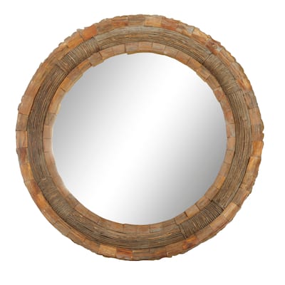 Wood Large Wall Mirror with Layered Wood Chip and Stick Design - Brown - Roche River Decor - 4"W x 65"L x 65"H